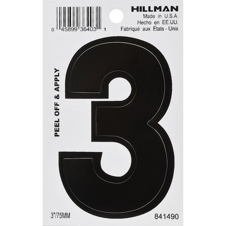 Hillman 3 in. Black Vinyl Self-Adhesive Number 3 1 pc, PK6 841490